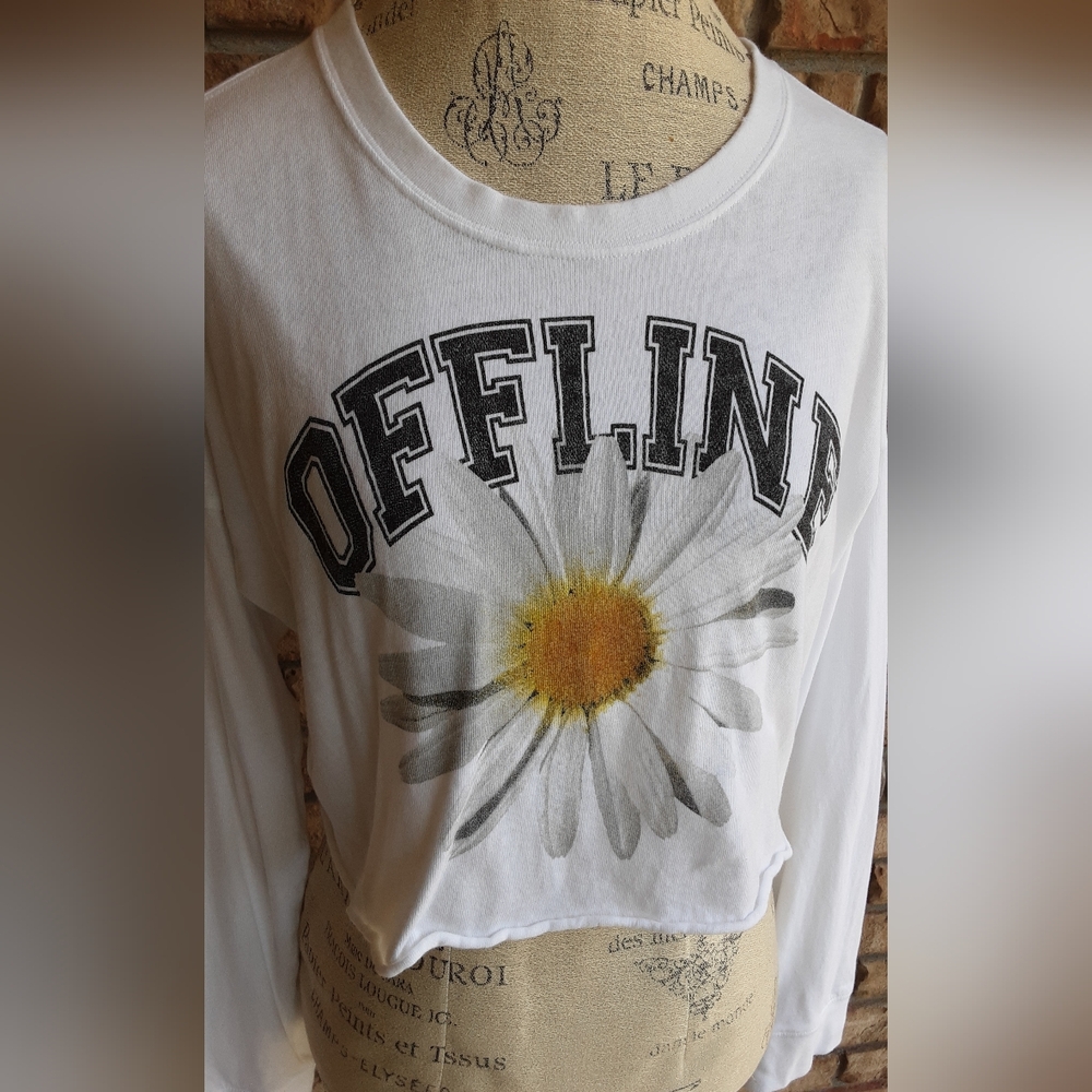 Offline Aerie Cropped Long Sleeve Daisy Graphic Print T-shirt.